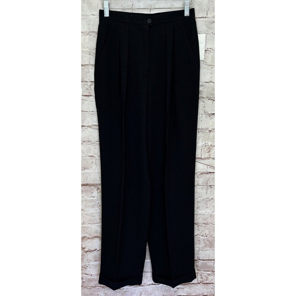 Jones New York VTG Womens Black Trouser Pants High-Waisted Pleated Cuffed Size 4